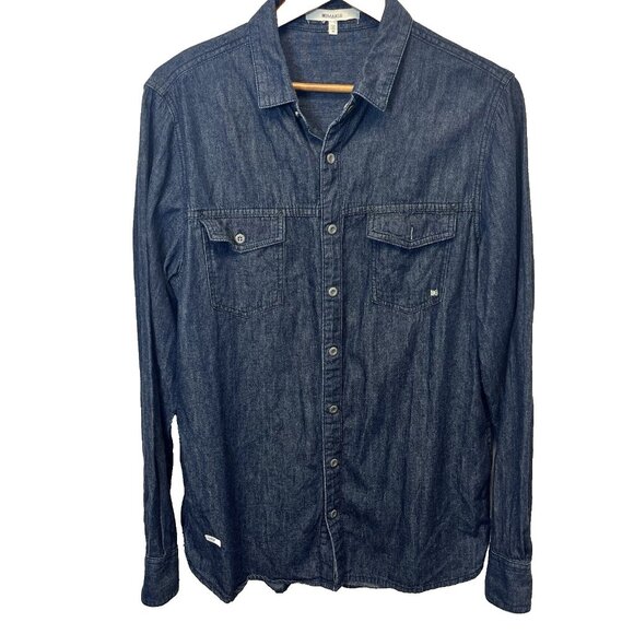 Makia Mens Snap up Denim Shirt Size Medium Dark Chambray Casual Streetwear - Picture 1 of 10